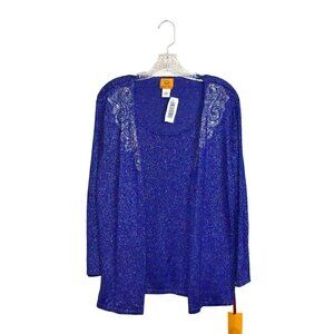 Ruby Rd. 3/4 Sleeve Open Front Layer Knit Pullover Top Cobalt Blue Size L
